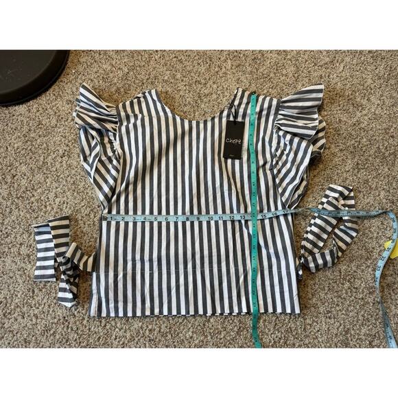 CHEPE ruffled sleeve blouse/shirt, small, Crisp Cotton Blend, White & Gray strip - Picture 3 of 10